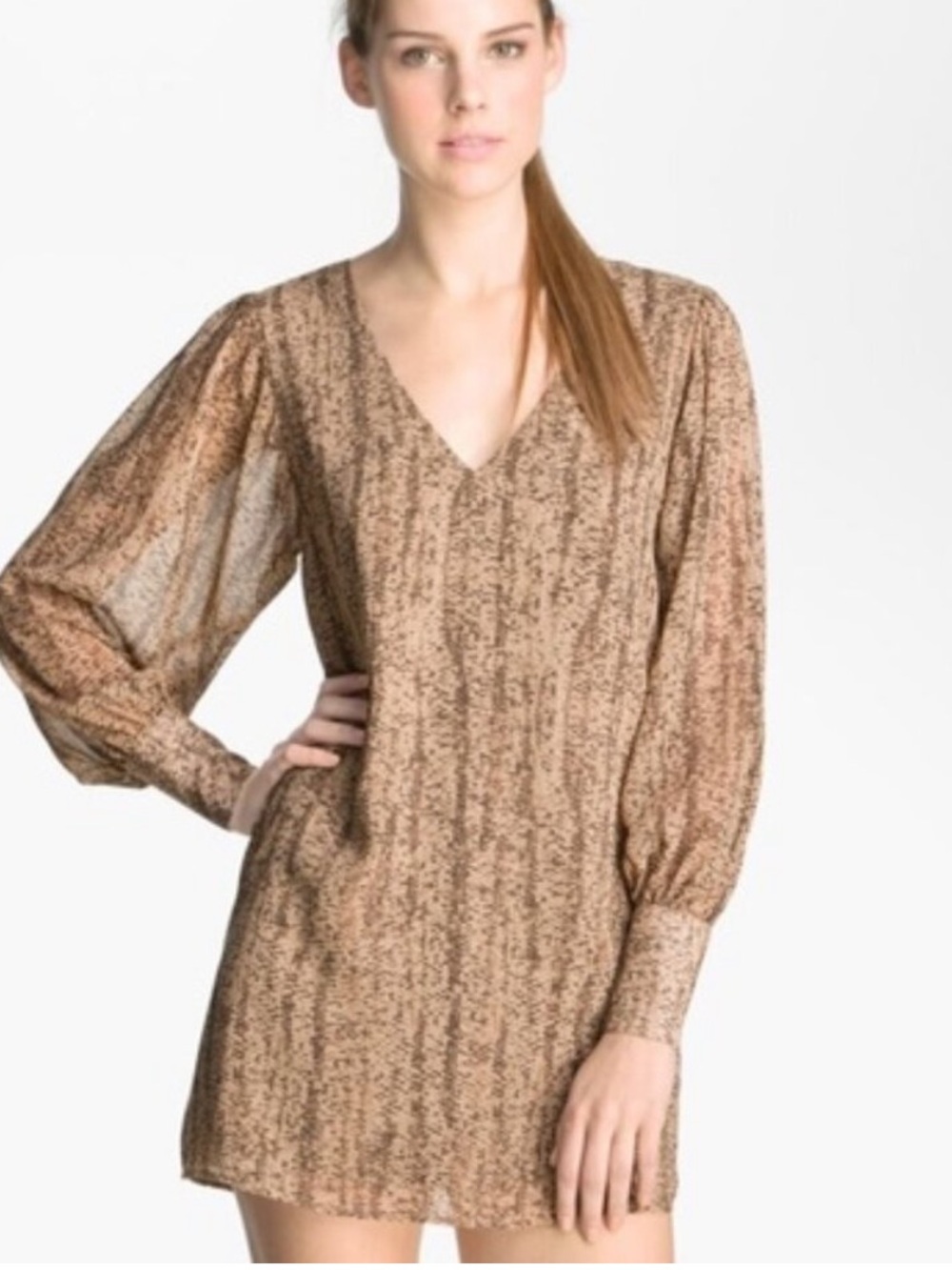 Rory Beca Snakeskin Print Georgette V-Neck Shift Dress Size Small